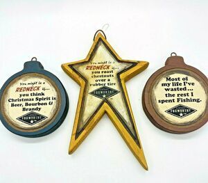 Vintage Jeff Foxworthy Redneck Wood Ornaments Set of 3 Hanging Christmas Mancave